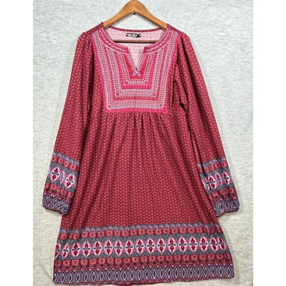 White Mark Boho Burgundy Embroidered Print Dress Womens XL - Picture 1 of 7